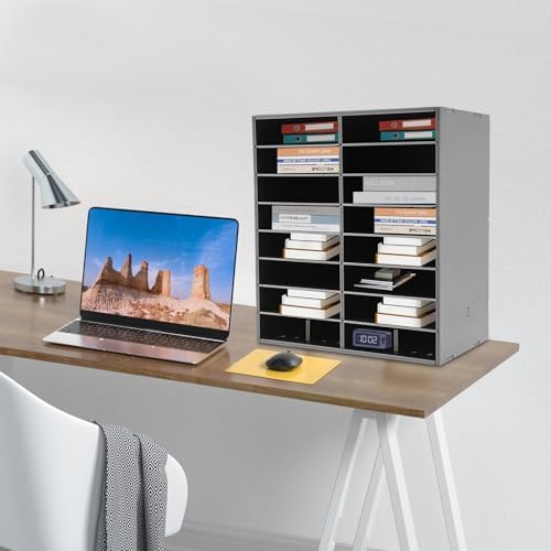 16 Slot Mail Sorter Organizer, Wood Literature Organizer Student Mailbox for Classroom, Desktop File Paper Storage Rack for Office Home School - 20" L×11.8”W×22.3“H (Black, 16-Compartment) - Image 6