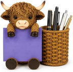Highland Cow Note Pad Dispenser with Pen Cup, Desk Organizer by Lustraze