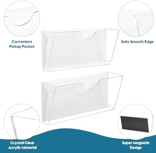 Qozary Clear Acrylic Magnetic File Holder - 2 Pack Magazine Rack for File Cabinets, Magnetic Mail Holder, File Organizer for Refrigerator, White Board, Office - Image 3