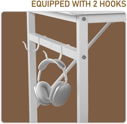 47 Inch Computer Desk for Home Office, Modern Writing Study Table Simple Modern Style for Bedroom Small Space, Large Work Desks with Side Bag and 2 Hooks for Home Work Study Writing - Image 5