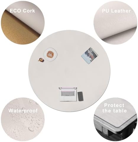CENNBIE 54 Inches Round Cork Leather Dining Table Mat (Cream) - Image 3