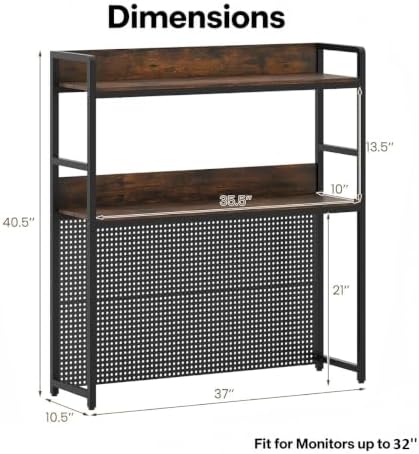 POWERSTONE 2-Tier Desktop Bookshelf for Monitors up to 32", Rustic Brown - Image 3