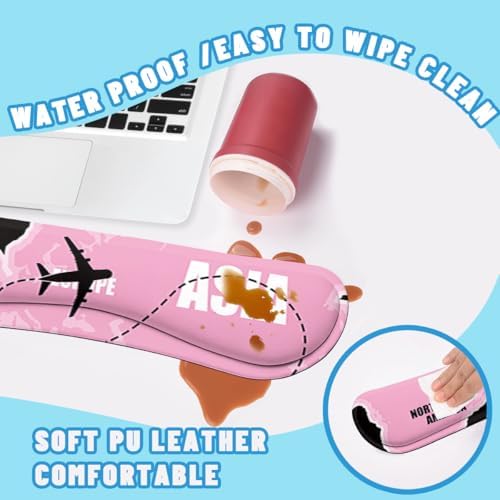 Pink World Map Desk Mat Set Travel Route Large Mouse Pad with Wrist Rest 4in1 Desk Mat for Desktop Ergonomic Keyboard Wrist Support Anti-Slip Computer Ergonomic Mouse Pad Home Office Gaming - Image 5