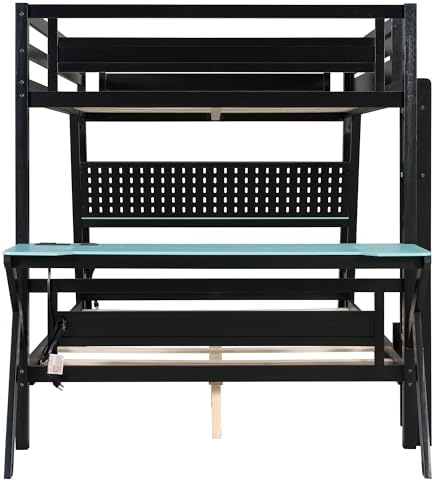 Polibi Full Over Full Bunk Bed with 2 Built-in Gaming Desks, USB Charging Ports & Pegboard Organizer, Heavy-Duty Gaming Bed Frame for Teens/Adults, Blue (Full Size) - Image 4