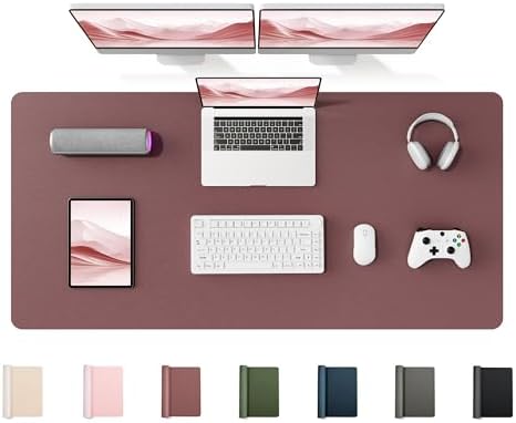 YSAGi 55" x 24" Large PU Leather Desk Mat for Keyboard and Mouse - Waterproof Non-Slip Desk Pad Protector for Office, Home, Writing Desk, Dark Pink by YSAGi
