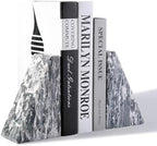 Koville Marble Bookends for Shelves, Large Bookends for Heavy Books, Natural Stone Book Stopper for Books CD Movies, Aesthetic Decorative Book Ends (Grey) by Koville