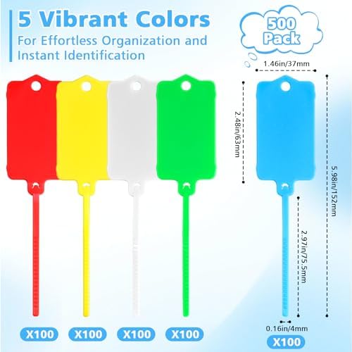 500 PCS Plastic Shipping Tags 1.46" x 2.48" Waterproof Tags Multicolored - Image 2