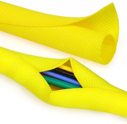Split Braided Cable Sleeve，Flexible Wire Loom Tubing, Automotive Cord Protector Pet Proof, Cable Management for Computer TV Electric Wires Harness 16ft (Yellow, 19mm（3/4") by PursuingaBetterLife