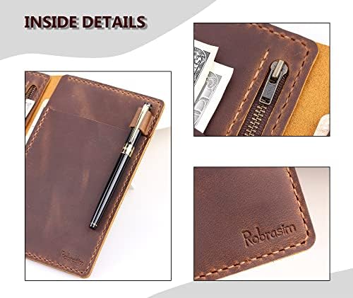 Server Book Organizer with Zipper Pocket, Genuine Leather Restaurant Guest Check Presenters Card Holder for Waitress, Waiter Accessories Fit Server Apron - Brown - Image 5