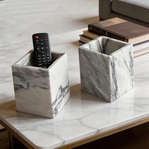 Natural Marble Stone Square Storage Container Empty Vessel Holder Cup for Candle/Pens/Sundries items (Arabescato White) - Image 2