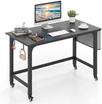 GOFLAME 4ft Conference Table, Mobile Home Office Computer Desk, Meeting Room Table w/Detachable Storage Bag & 2 Headphone Hooks, Rolling Seminar Boardroom Table on Wheels, Black by GOFLAME