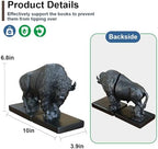 Decorative Bookends, Art Book Ends for Heavy Books, Heavy Bookends for Shelves, Vintage Non-Slip Base Book Holder, Resin Book Stopper for Home Office Decor (Black Buffalo) - Image 3