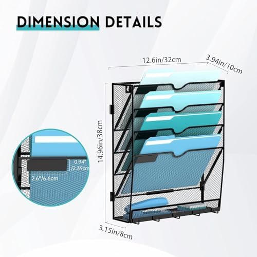MHUD 5-Tier Wall File Organizer and Mail Organizer with 5 Hooks, 2 Pack - Image 2