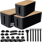 128PCS Cable Management Box 3Pack Cable Management Kit for Power Strip to Hide Wires,Cord Hider Boxes,Cord Box Safe ABS Material Wire Organizer of Cable Clips Sleeve for Home & Office, Black by YUANYE