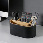 KINGFOM PU Leather Desk Organizer with Multi Compartments, Desktop Caddy Holder for Remote Controls, Pens, Makeup Brushes, Office Accessories (Black) - Image 6