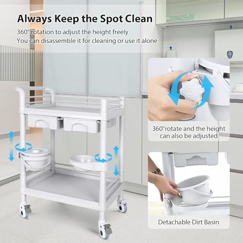 Medical Mobile Trolley Cart 2-Shelf 220 LBS Max Load Rolling Utility Cart - Image 5