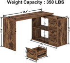 HSH L Shaped Computer Corner Desk with Storage Drawers 55 inch Rustic Brown - Image 2