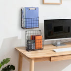 Mail Holder Magazine Basket 2Pack Black Wall Mount File Organizer Wood Rack - Image 5
