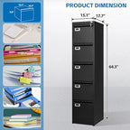 BYNSOE 5 Drawer File Cabinet with Lock Metal Vertical File Cabinet Office Home Vertical File Cabinet for A4 Legal/Letter Size Narrow File Cabinet Locked,Assembly Required - Image 3