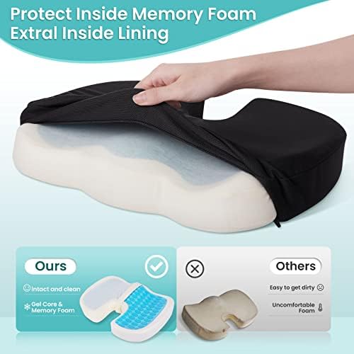 Gel Seat Cushion, Cooling Memory Foam Cushion for Office Chair, Black - Image 4