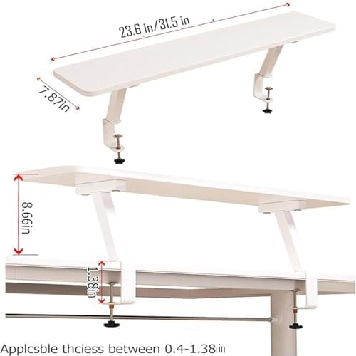 Clamp On Desk Organizer Shelf White 31.5x7.8 in Floating Desk Shelf - Image 2