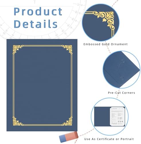 HAUTOCO Certificate Holders 50 Packs Navy Blue Diploma Covers Gold Foil Border Diploma Holders for Letter Size 8.5x11 Award Certificates, Cardstock, Document Papers - Image 3