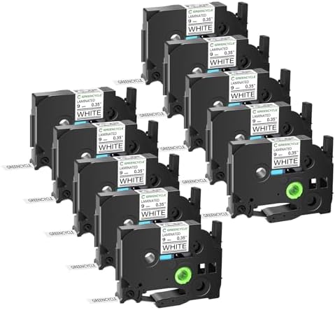 GREENCYCLE 10 Pack TZe-221 9mm 0.35 Label Tape Compatible for Brother P-Touch TZe221 9mm 0.35 Laminated White TZe TZ Tape TZ-221 TZ221 for Label Maker PT-D210 D220 H100 H110 D400 by greencycle