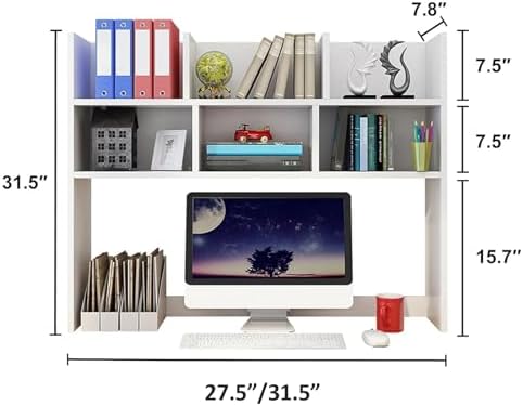 Dorm Desk Hutch, Wooden Desktop Shelf Organizer with 6 Cubbies for Computer Desk, Office, Dorm, Bedroom, White(70/80cm Length) - Image 2
