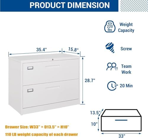 Fesbos Lateral File Cabinet with Lock, 2 Drawer Large Metal Filing Cabinet,Home Office Lockable Storage Cabinet for Hanging Files Letter/Legal/F4/A4 Size-Assembly Required - Image 3