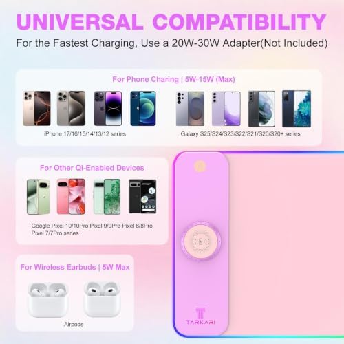 TARKARI 15W Magnetic Wireless Charging RGB Mouse Pad, 800x300mm Pink - Image 3