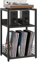 LELELINKY Large Rustic Grey Record Player Stand, 3 Tier 18" Wide Big End Table with Vinyl Storage Up to 130 Albums, Industrial Turntable Printer Tables, Modern Side Tables for Living Room, Office by LELELINKY