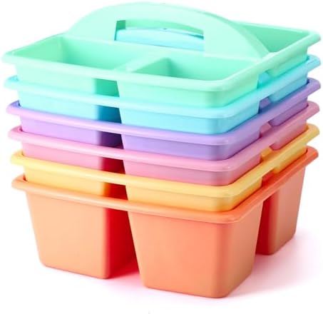 Lineshading 6 Pack 3 Compartment Classroom Table Caddy with Handle Pastel by Lineshading
