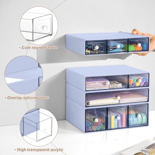 Desk Organizer with 9 Drawers, 4 Tier Plastic Stackable Storage Drawers for Desk Storage, Office Stationary Makeup Organizer Suit for Home, Office and School - Image 3