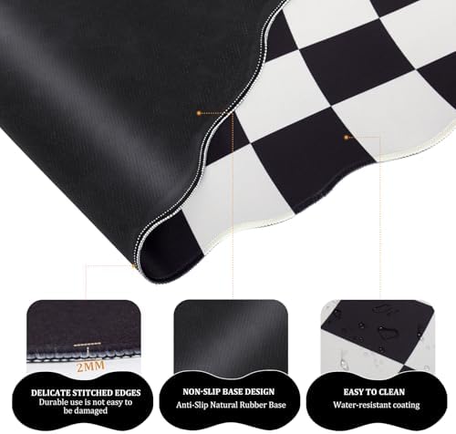 L-SPOUTTO Black Checkered Mouse Pad Set,Scalloped XXL Desk Mat Set - Image 4
