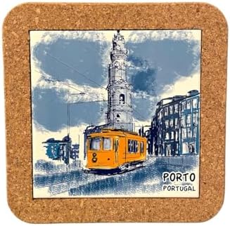 Azulejo Ethnic Portugese Ceramic Tiles - Cork Trivets - Perfect Souvenir & Gift from Portugal (7.8 Inch - 20cm) (Yellow) by GOLDTON
