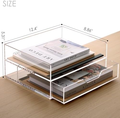 SANRUI Acrylic Desk Organize with Drawer, Stackable File Organizer, 2-Tier - Image 2