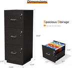 VINGLI 3 Drawer File Cabinet with Lock, Home Office Filing Organizer, for Letter Size File Folder Storage, Wood Tall Vertical Filing Cabinet, Printer Stand, Archivador (Black) - Image 3
