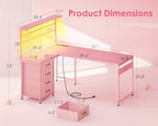 MOTPK 51" L Shaped Gaming Desk with Shelf & 4 Drawers, Carbon Fiber Pink - Image 3