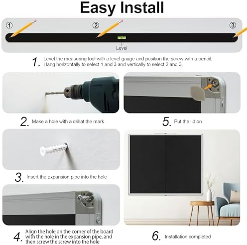 Large Cork Bulletin Board, 48 X 36 in Foldable Silver Aluminium Frame Noticeboard for Wall, 4'x 3' Large Wall Mounted Memo Notice Pin Board with 28 Push Pins for School, Home & Office (Black) - Image 7