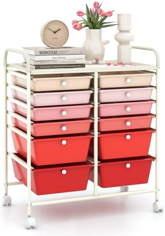 LDAILY 12 Drawer Rolling Storage Cart, Craft Cart Organizer on Wheels w/Metal Frame, Large Capacity & Smooth Drawer, Rolling Cart w/Drawers for Classroom, Office by LDAILY