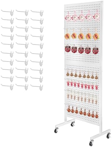Eastern Tree Metal Pegboard Display Stand 2'x 5' with 30 Hooks, Pegboard Panels Display with Wheels, Peg Board Display Rack, Standing Pegboard Display- White by EasternTree