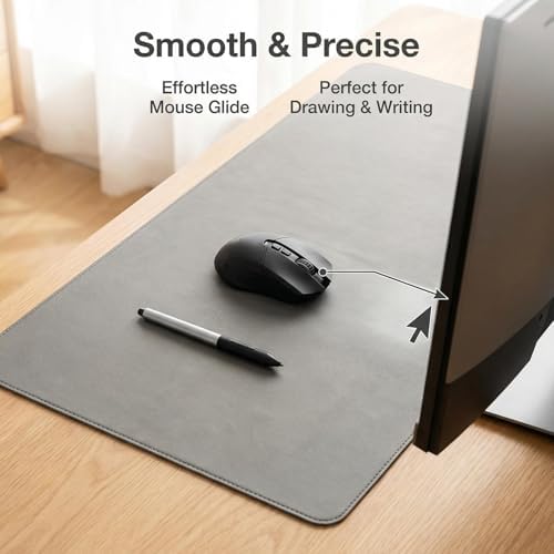 Leather Desk Pad Mat, (Light Gray, 16" x 31") Non-Slip Desk Blotter Pad - Desk Protector for Office, Home, Lap Desk, Laptop, and Desktop - Image 5