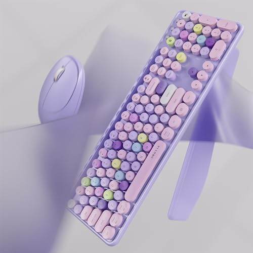 UBOTIE Wireless Keyboard and Mouse Combo, Phone Holder (Purple Colorful) - Image 3