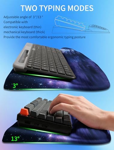 Ergonomic Wave Wrist Rest with Keyboard Stand, Cushioned Palm Rest, Comfortable Integrated Memory Foam for Natural Typing and Relieve Wrist Pain, Moon and Starry Sky - Image 2