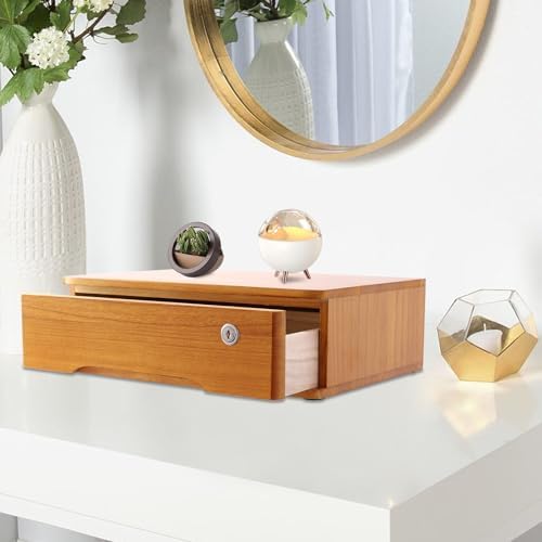Wood Desk Organizer with Drawers, Lockable Desktop Countertop Storage Cabinet for Home Office Supplies File Tabletop Organizing Unit (Brown) - Image 2