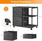 VINGLI 3 Drawer File Cabinet with Wheels Under Desk Printer Stand, Rolling File Cabinet with Shelves Adjustable, Mobile Lateral Filing Cabinet for Home Office, Fits Letter Size, Black - Image 3