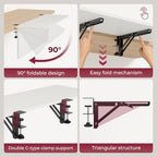 Desk Extender Tray, 30"×12" Clamp-On Arm Rest Shelf, 90° Foldable Computer Elbow Support for Office Home, Space-Saving Keyboard Mouse Tray (White) - Image 4