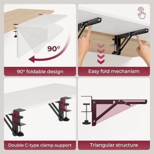 Desk Extender Tray, 16"×12" Clamp-On Arm Rest Shelf, 90° Foldable Computer Elbow Support for Office Home, Space-Saving Keyboard Mouse Tray (White) - Image 5