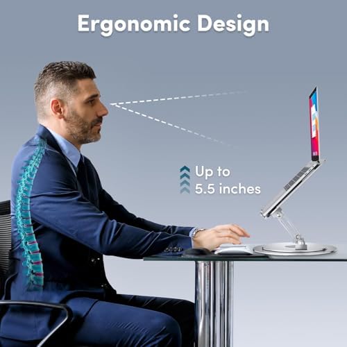 Lifelong 360° Rotating Adjustable Laptop Stand, Foldable Riser, Silver - Image 6