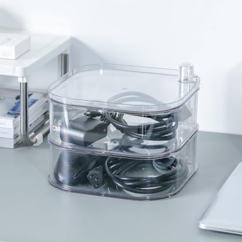 Large Cord Organizer Box with Lid, Clear, 2-Tiers, Rotating by GOXITAX